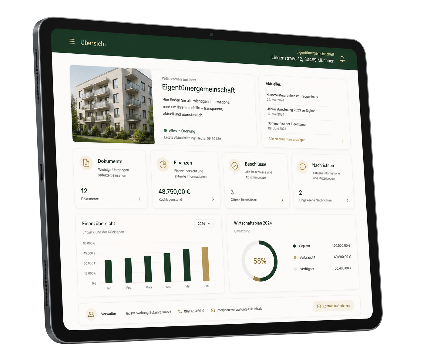 Tablet mit dem digitalen wegweiser Eigentümerportal